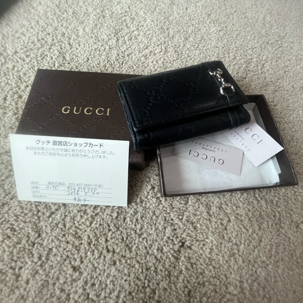 Gucci Black Leather Horsebit Key Card Holder
